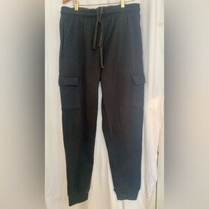 Black Cargo Style Heavy Sweatpants Drawstring Pants Joggers Size XL